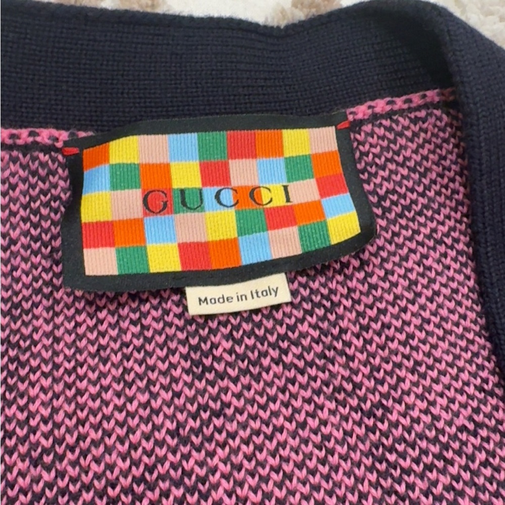 Gucci Pink and Black Knit Cardigan with Signature Label - Picture 5 of 11